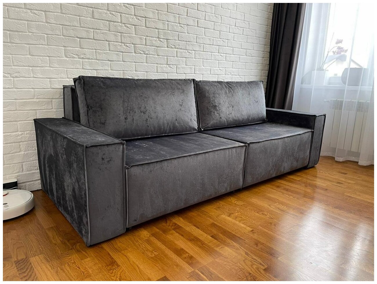 Прямой диван-кровать лофт серый мрамор для сна / для гостиной