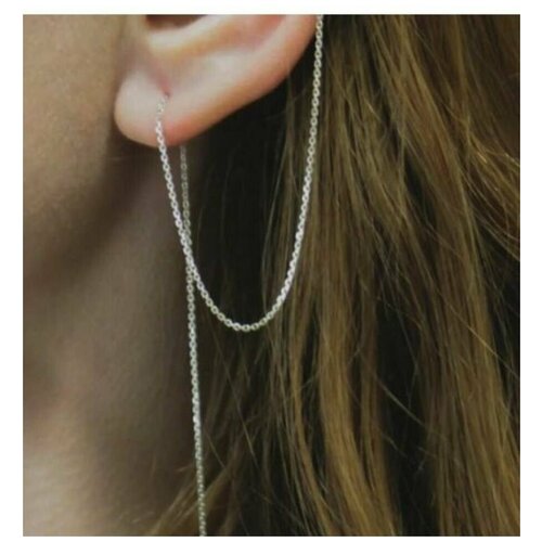 Серьга Кафф из серебра с цепочкой и белым топазом