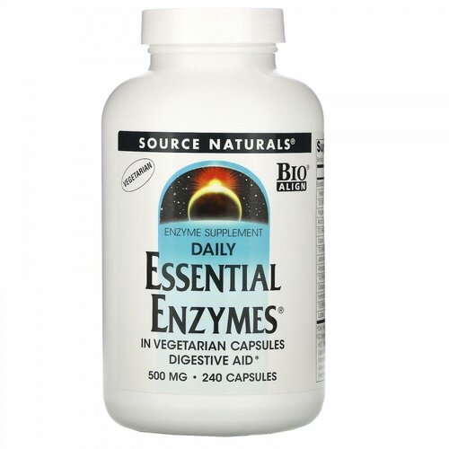 Source Naturals, Daily Essential Enzymes, добавка с незаменимыми ферментами для ежедневного использования, 500 мг, 240 капсул