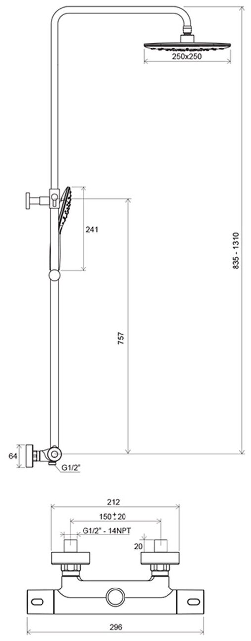 Termo 300 TE 093.00/150 X070099 Смеситель для душа (1/2", двухзахватный, термостат, картридж) Ravak - фото №7