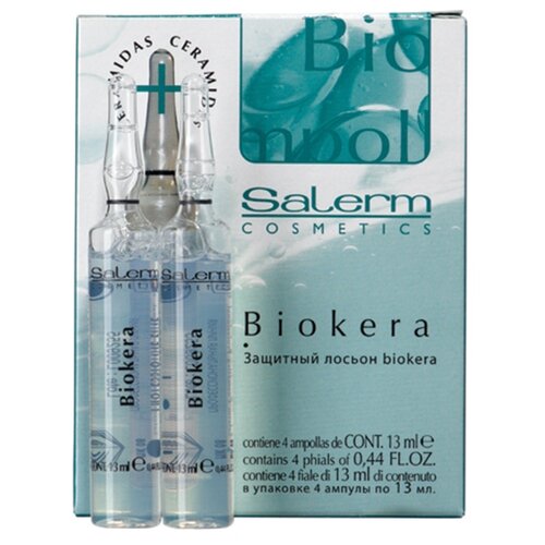 Salerm Cosmetics Biokera Защитный лосьон для волос, 13 мл, 4 шт., ампулы маска для профессионального использования salerm cosmetics герметизирует и питает волосы после технических процедур 1000 мл