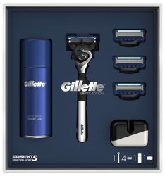 Набор Gillette подарочный: гель для бритья Fusion Ultra Sensitive 75 мл, подставка, бритвенный станок