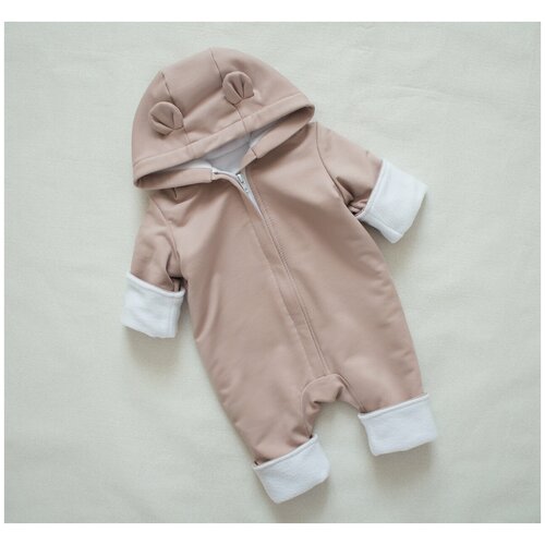 Комбинезон Мамины записки детский, на молнии, манжеты, открытая стопа, размер 62, бежевый