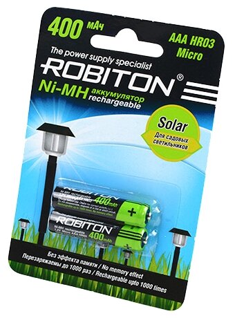 Аккумулятор Ni-Mh 400 мА·ч 1.2 В ROBITON Solar AAA HR03 Micro 400