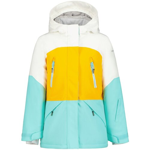 фото Горнолыжная куртка icepeak для девочек, карманы, капюшон, утепленная, водонепроницаемая, размер 116, бирюзовый, желтый