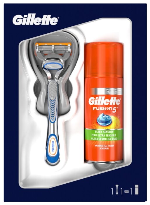 Набор Gillette подарочный: гель для бритья Fusion5 Ultra Sensitive 75 мл, бритвенный станок Fusion5