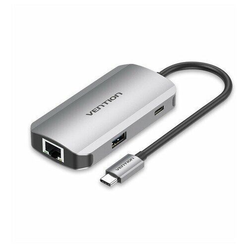 Кабель Vention USB-C to USB 3.0x3/RJ45/PD Hub 0.15M Gray Aluminum Alloy Type (TNFHB)