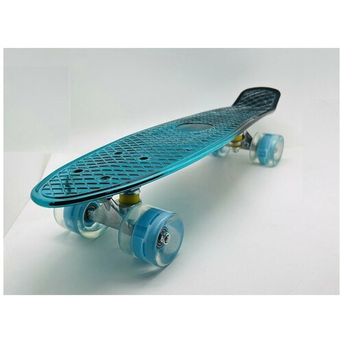 фото Скейтборд 2х цветной/зеркально-голубой со светящимися колесами 55 см , fs550-02 foa