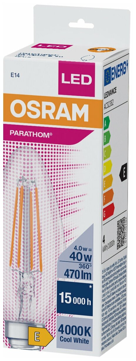 PARATHOM CL B FIL 40 non-dim 4W/840 E14 - LED лампа OSARM