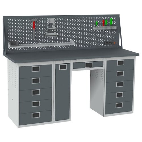 Слесарный верстак SMART 1760 1760.5.P.5.Y.d универсальный в гараж,1364х1766х605