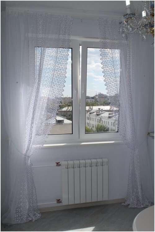 Комплект штор для комнаты Амелия (белый), органза с шитьем, высота 275 см, по ленте регулируется до 3,2 м
