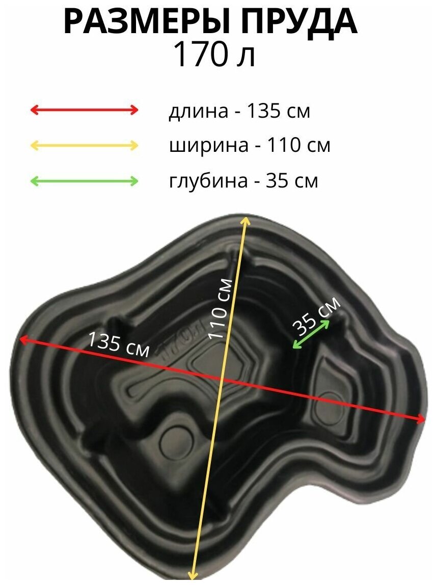 Декоративный пруд садовый пластиковый 170 литров 1350х1100х350 мм. NAFANYA (прудик, чаша для сада) - фотография № 3