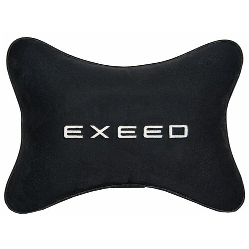 Автомобильная подушка на подголовник алькантара Black с логотипом автомобиля EXEED