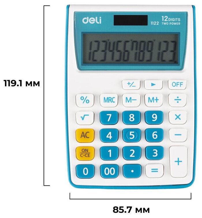 Калькулятор карманный Deli 12-разр LCD-дисплей двойное питание ассорти