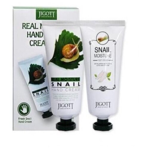 Jigott Real Moisture Cream Set Набор крем для рук + крем для ног с муцином улитки 2 х 100 мл