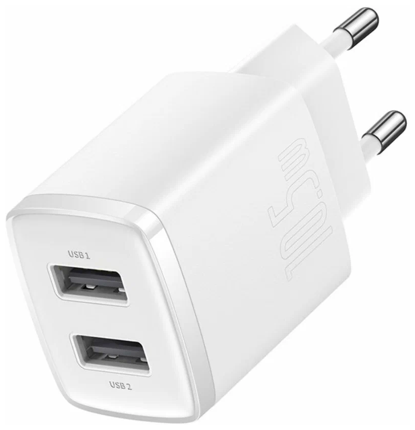 Baseus Сетевое зарядное устройство Baseus Compact Charger 10,5W 2U (CCCP10UE) белое