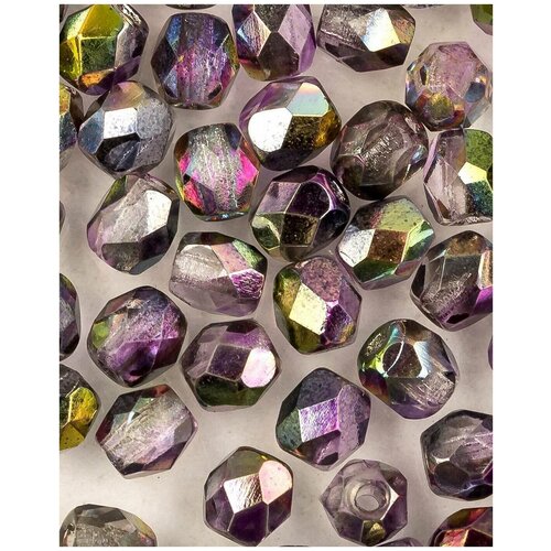 Стеклянные чешские бусины, граненые круглые, Fire polished, 4 мм, цвет Crystal Magic Purple, 50 шт. (00030-95500*1)