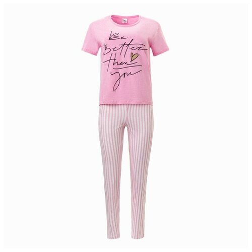 Комплект женский (футболка/брюки), цвет розовый, размер 46