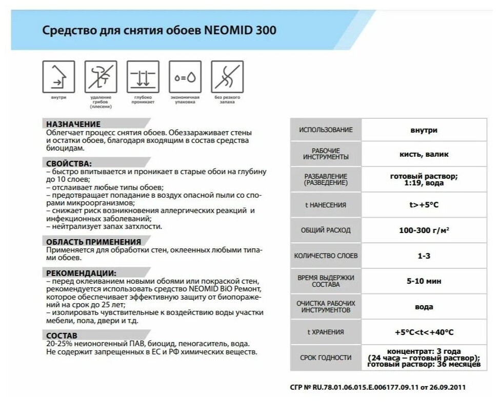 Neomid-300 Средство для снятия обоев концентрированное 1:19 0,5 л - фотография № 3