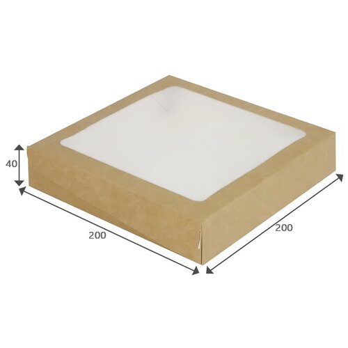 Коробка картонная с окном Крафт, контейнер одноразовый Размер: 20х20х4 см Комплект 10 штук.