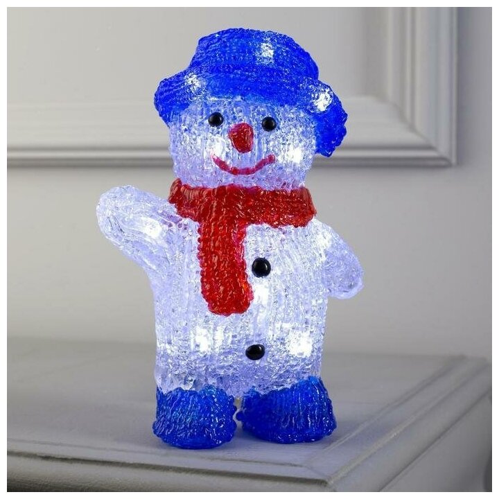Светодиодная фигура «Приветливый снеговик» 13 × 20 × 8 см, акрил, 10 LED, батарейки ААх2 (не в комплекте), свечение белое