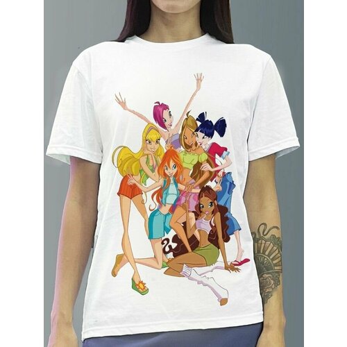 фото Футболка женская белая молочный оттенок из хлопка с dtf принтом мультфильм винкс - 5 будь на стиле