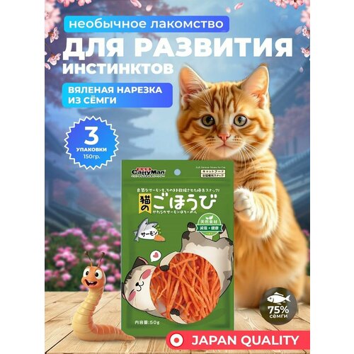 Лакомство для кошек Japan Premium Pet Вяленая нарезка из сёмги, 3 уп х 50 г
