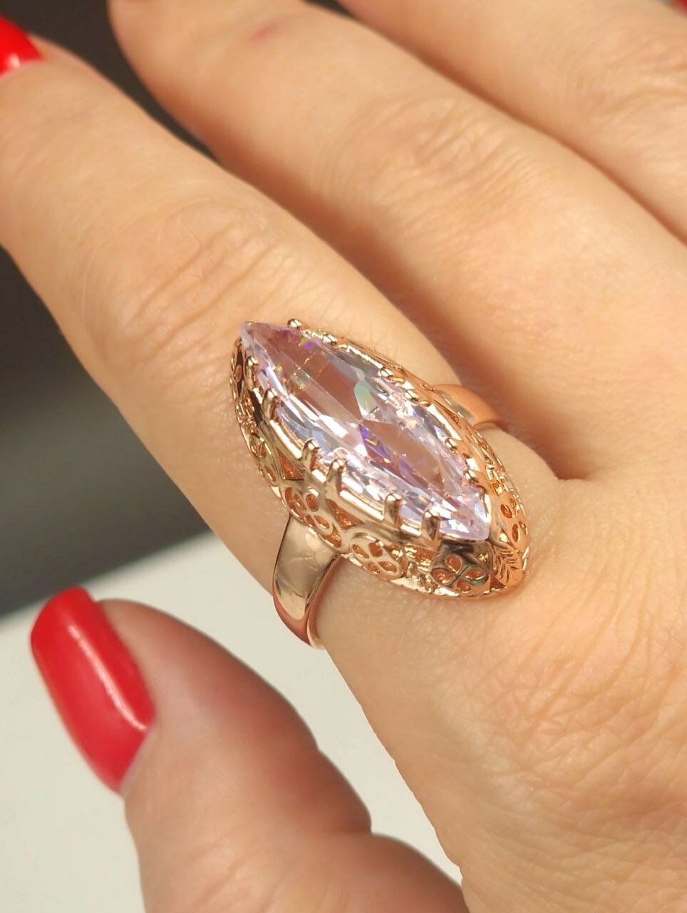 Кольцо, фианит, размер 18, золотой — фото 1