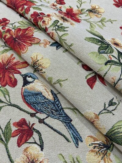 Ткань для штор и мебели 280*100см Кенсингтон цвет 2 цветы птицы гобелен