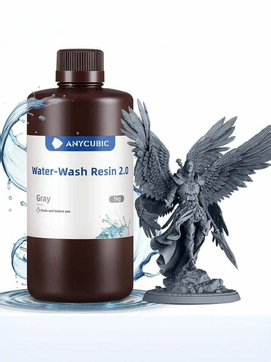 Фотополимерная смола Anycubic Water-Wash Resin+, серая (1 кг) 2.0