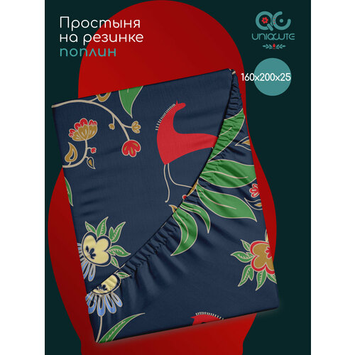 фото Простыня на резинке uniqcute 160х200х25 см, поплин, хлопок 100%, цветы, дрёма
