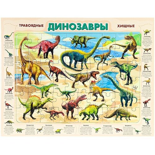 Пазл-рамка 60 Динозавры П60-8736 пазл рамка рыжий кот 60 элементов динозавры п60 8736
