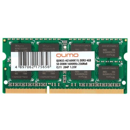 Оперативная память Qumo 4 ГБ DDR3L 1600 МГц SODIMM CL11 QUM3S-4G1600K11L оперативная память amd 4 гб ddr3l 1600 мгц sodimm cl11 r534g1601s1sl uo