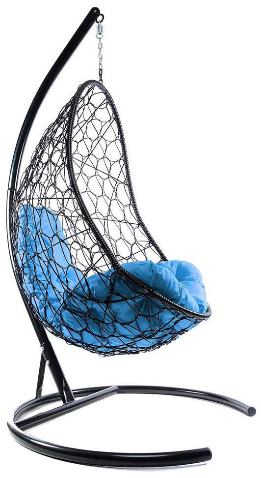 Подвесное кресло из ротанга "Овал" черное с голубой подушкой 830х700х1190 M-Group