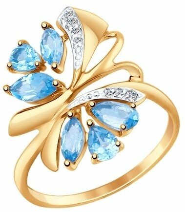 Кольцо Diamant online, красное золото, 585 проба, топаз, фианит