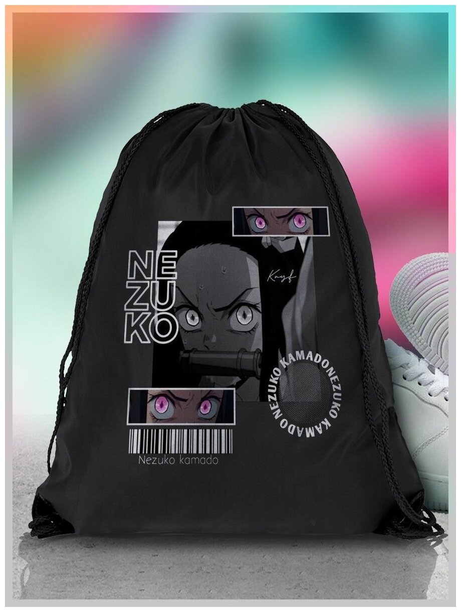 Мешок для сменной обуви ДТФ черный аниме demon slayer клинок ...