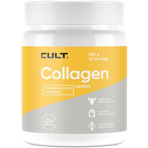 Коллаген для суставов, связок + гиалуроновая кислота + витамин С Cult Collagen + Hyaluronic Acid + Vitamin C, 200 г, лимон