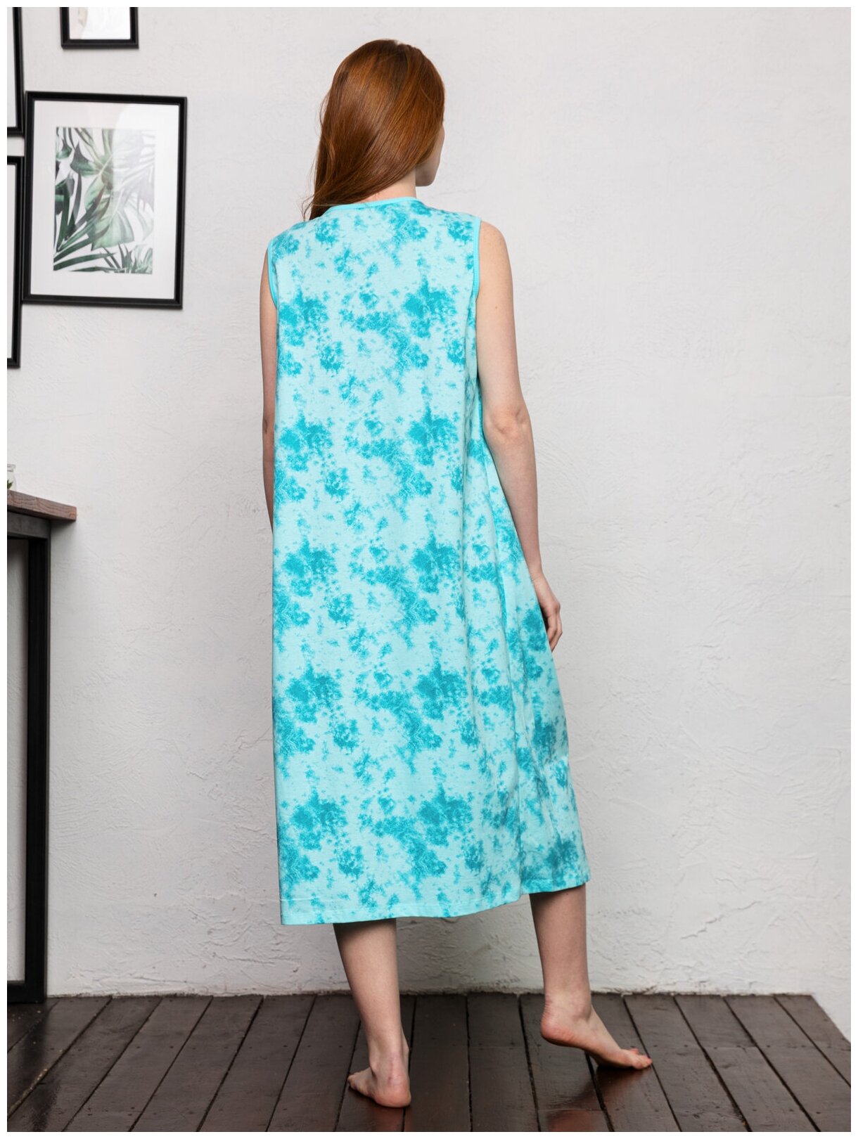 Сорочка ночная женская Алтекс без рукавов бирюзовая, размер 56 - фотография № 4
