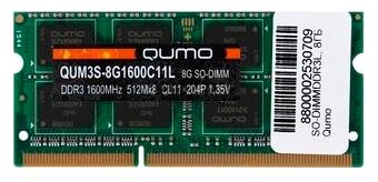 Модуль памяти SODIMM DDR3L 8GB Qumo QUM3S-8G1600C11L PC3L-12800 1600Mhz CL11 1.35V RTL