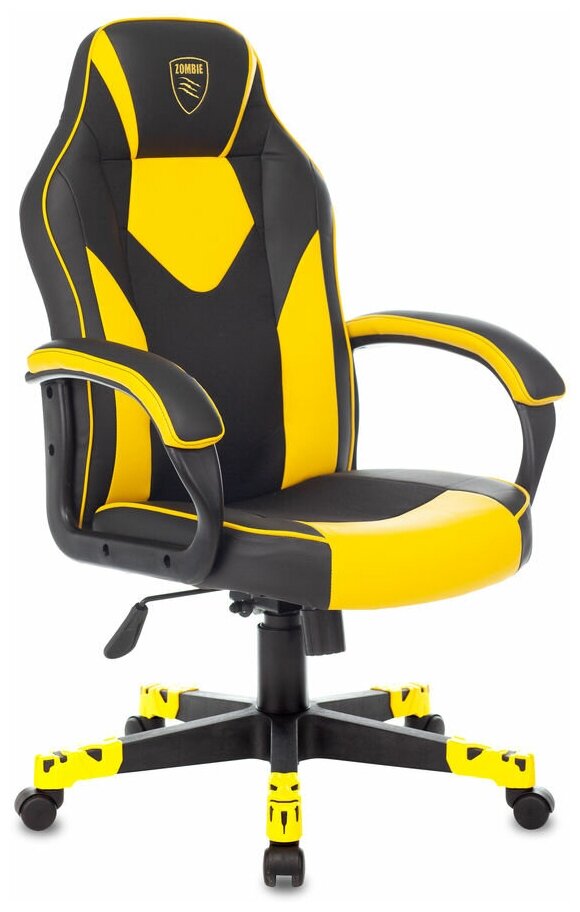 Кресло игровое Zombie GAME 17 черный / желтый, ткань, экокожа / Компьютерное геймерское кресло, с подголовником, крестовина пластик