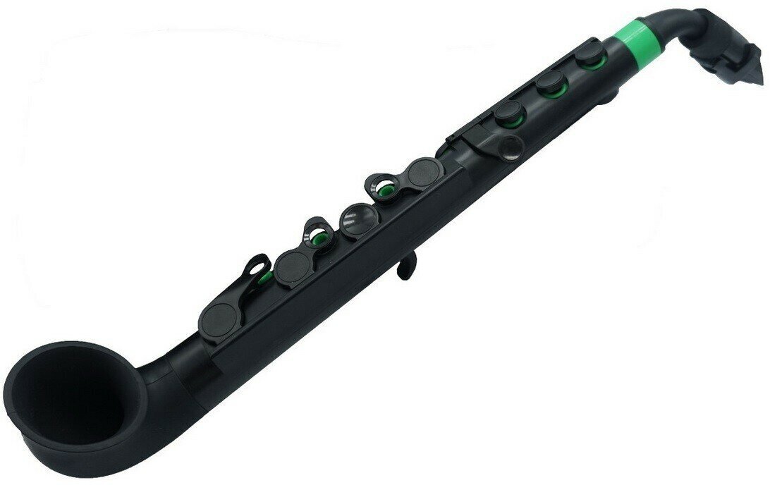 NUVO jSax (Black/Green) саксофон, строй С (до) (диапазон полторы октавы), материал АБС-пластик цвет чёрный/зеленый, в комплекте кейс, таблица аппликат