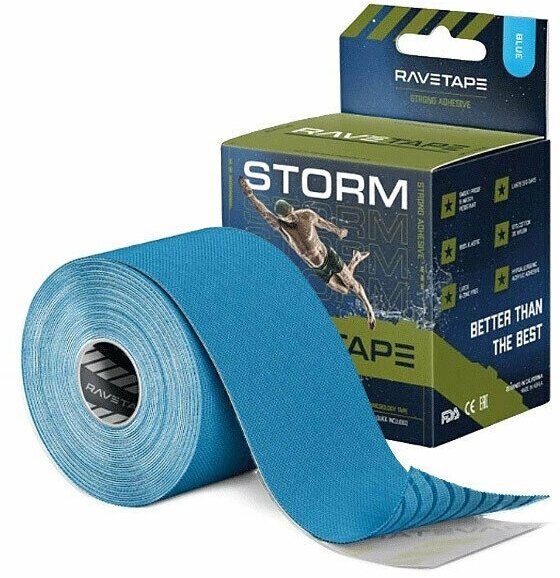 Кинезио тейп для тела RaveTape STORM 5см х 5м Голубой, водостойкий