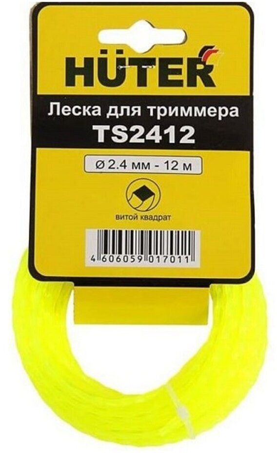 Леска для триммера Huter TS2412, витой квадрат, диаметр 2,4 мм, длина 12 м