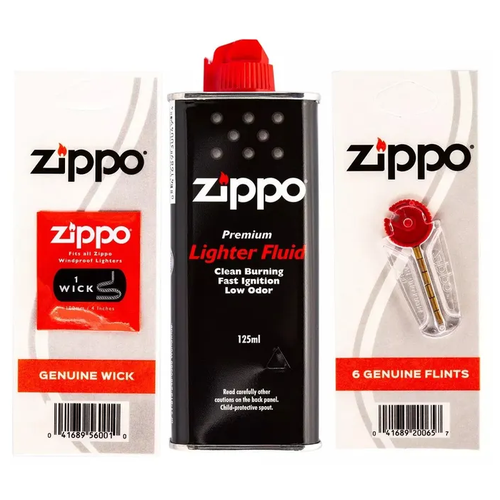 Набор Zippo для зажигалки: фитиль, кремни 6 шт и топливо 125 мл