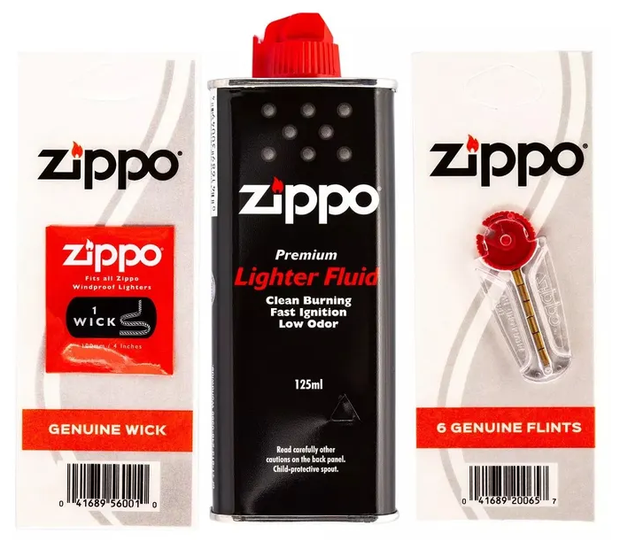 Zippo Набор для зажигалки - фитиль кремни 6 шт и топливо 125 мл