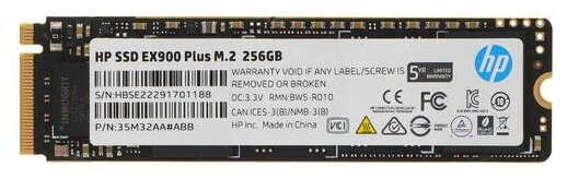 Накопитель HP EX900 Plus Series 35M32AA#ABB SSD, M.2, 256Gb, PCI-E x4, 100 TBW