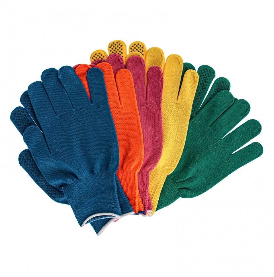 Перчатки в наборе, цвета: зеленый, розовая фуксия, желтый, синий, оранжевый, ПВХ точка, L, Россия Palisad (67854)