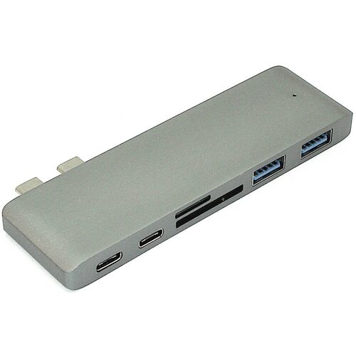 Адаптер сдвоенный Type C на USB 3.0*2 + Type C* 2 + SD/TF для MacBook серый адаптер type c на hdmi usb 3 0 2 type c 2 sd tf для macbook серебро