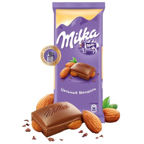 фото Шоколад Milka молочный с цельным миндалем, 90 г