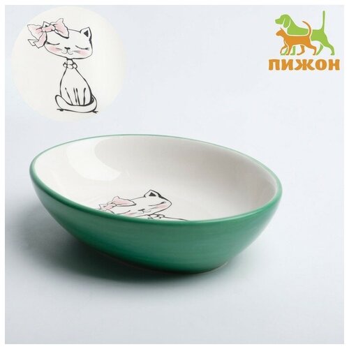 Блюдце керамическое Милая киса 200 мл 157 х 113 х 38 см зеленая 788₽